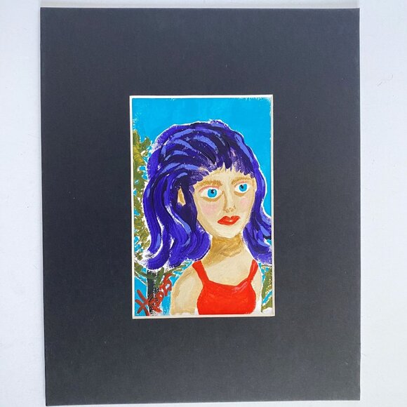 Sallys Gaze Original Acrylic Portrait Painting 8x10in Mat Frame Ready Art - Picture 3 of 5